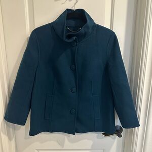 Talbots Teal Blue Pea Coat for Women boiled wool funnel neck jacket size 8